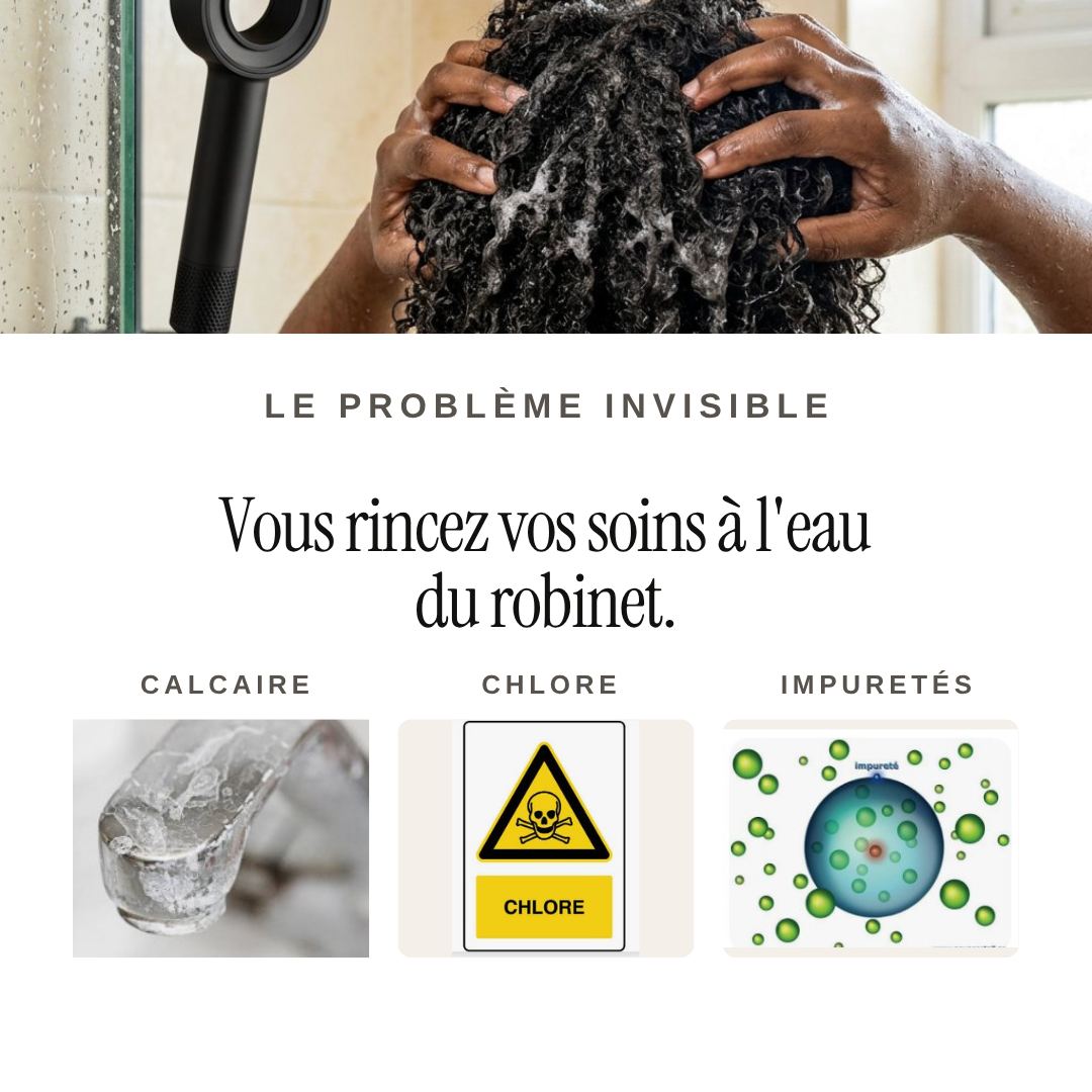 Ce que contient l'eau du robinet : calcaire, chlore et impuretés qui rincent les cheveux crépus
