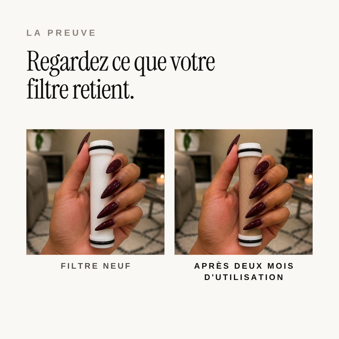 Comparaison d'une cartouche filtrante ZEWANI neuve et après deux mois d'utilisation