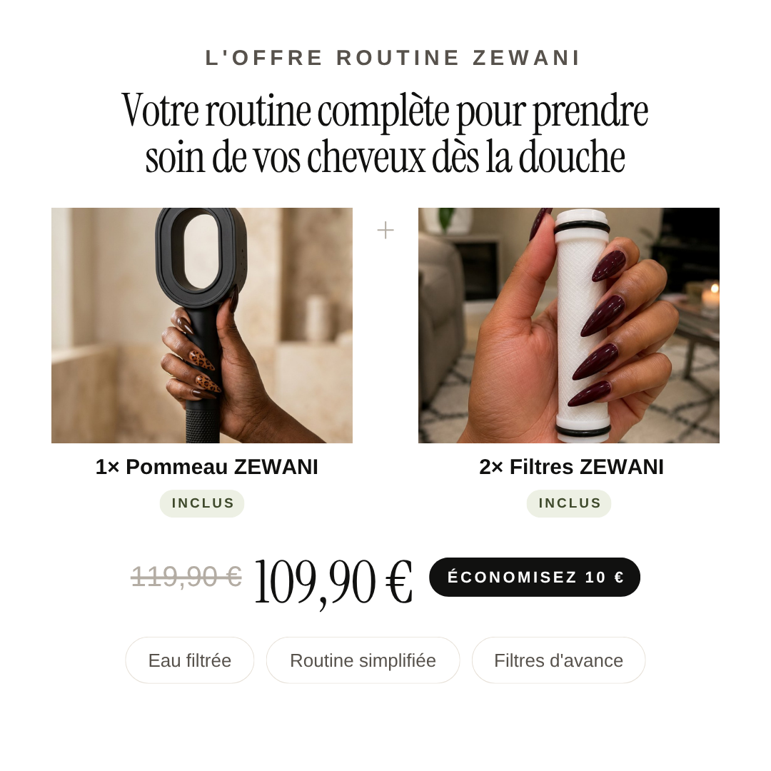 Offre routine ZEWANI : un pommeau de douche filtrant et deux filtres de rechange